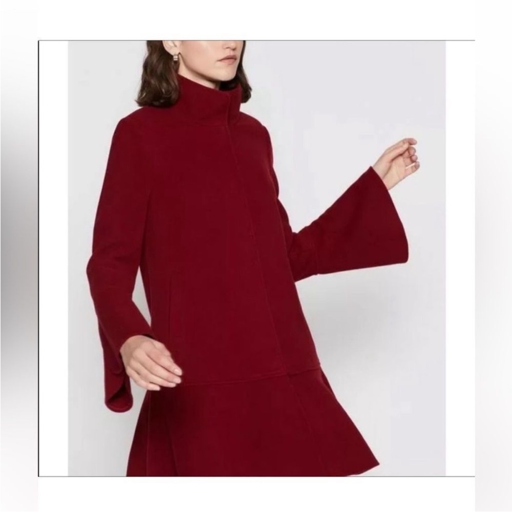 Joie Anichka Red Ruffle Bell Sleeve Wool Coat